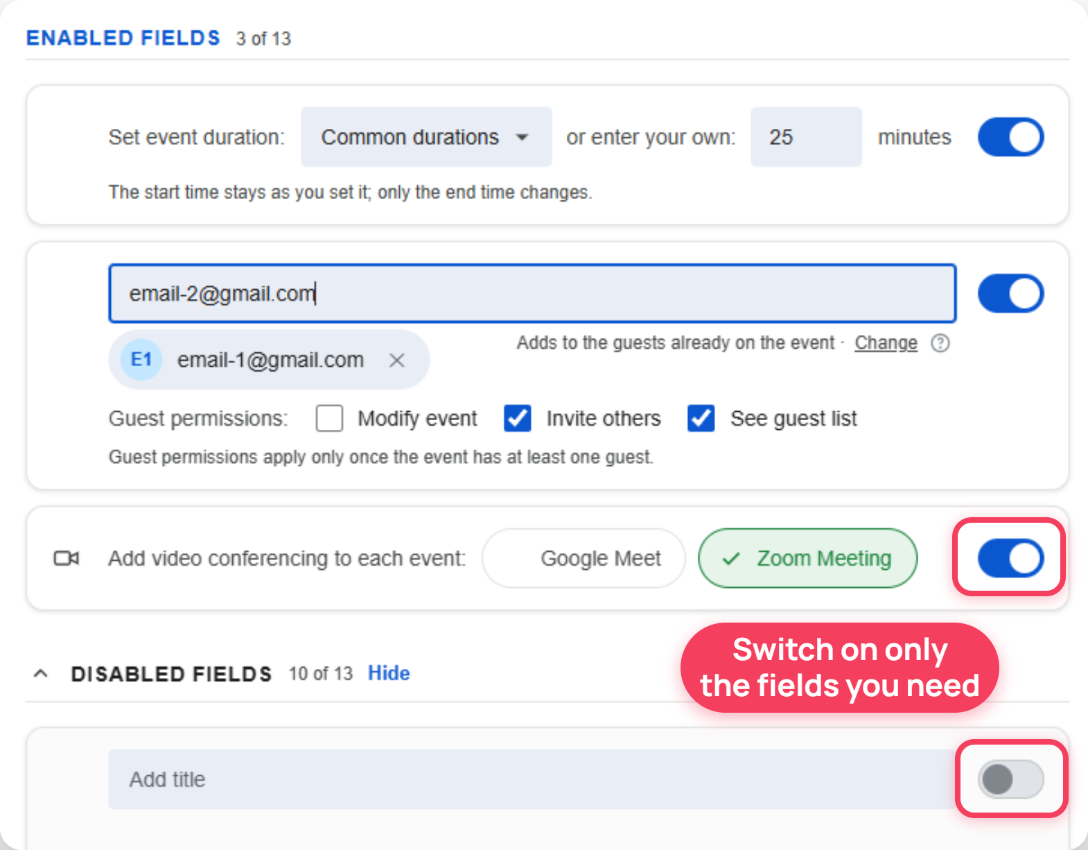 Template editor with all available fields